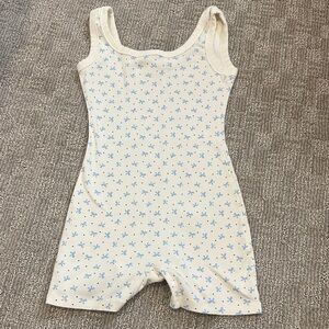 Cream and Blue Floral Print Bodysuit PJ, Small